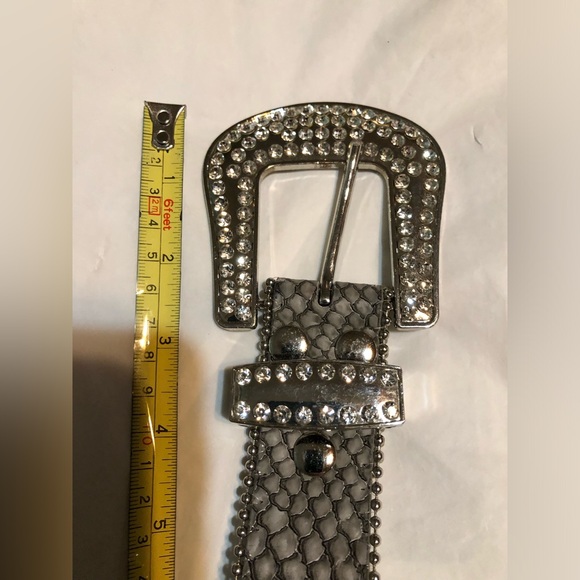 BKE Leather Belt with Fleur de Lis design, Silver Studs, and Faux Diamonds main image 7